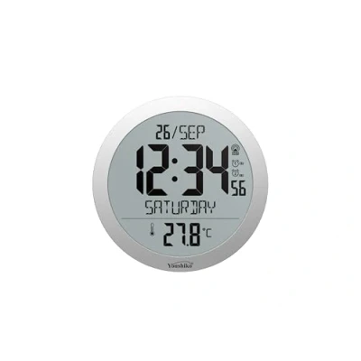 Image of Youshiko Jumbo Large Radio Controlled Wall Clock (UK &amp; Ireland Version/Premium Quality/Clear Display), Round, Temperature display (Silver)