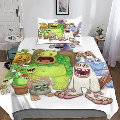 Image of KRIVS My Singing MonstersDuvet Cover Set 3D Bedding Comforter Bedspread Microfiber 3 Piece Quilt with Zipper Closure Soft Single（135x200cm）