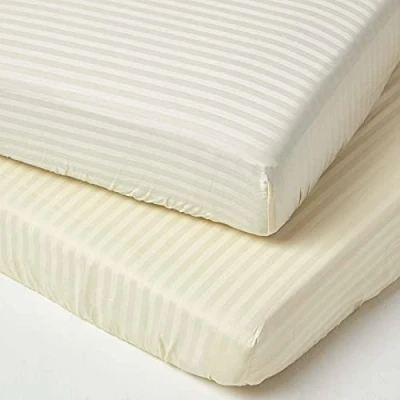 Image of HOMESCAPES Yellow Cot Bed Fitted Sheets 70 x 140 cm 2 Pack 100% Egyptian Cotton Percale Soft Hypoallergenic Toddler Sheet Fully Elasticated Skirt Breathable Easy Care 330 TC 500 Thread Count Equiv