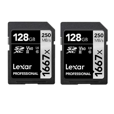 Image of Lexar Professional 1667x SD Card 128GB 2 Pack, SDXC UHS II Memory Card, Up to 250MB/s Read, 120MB/s Write, Class 10, U3, V60, for Photographer, Videographer, Enthusiast(LSD1667128G B2NAA)