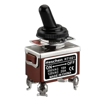 Image of Heschen Metal Toggle Switch, RT1221, DPST, Maintained Type, ON/OFF, 2 Position, 15A 250VAC, with Waterproof Cap