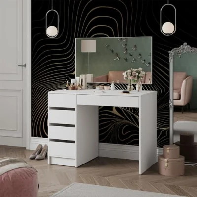 Image of Vicco Vanity table Thalia, White High Gloss, 100 cm with 5 drawers