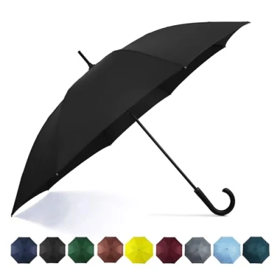 Image of SoulRain Large Travel Umbrella Windproof 50 Inch Automatic Open Oversized J Handle Stick Umbrellas for Men and Women Unbreakable Strong Black
