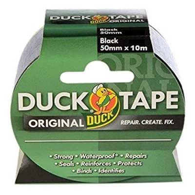 Image of Duck tape original Black, 50mm x 10m. The high strength waterproof gaffer and duct adhesive cloth repair