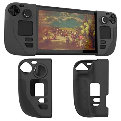 Image of Silicone Protective Shell Cover Skin Compatible with Steam Deck/Steam Deck OLED (2023), Non Slip Texture Handle Case for Deck, Anti Collision 4 Thumb Caps. (Black)