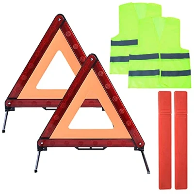 Image of LJHOME 2 Pcs Car Emergency Warning Triangle and Reflective Safety Vest Kit, Foldable Road Kit for Truck SUV Breakdown