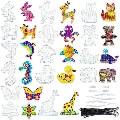 Image of MAMUNU 5 mm 15 PCS Fuse Beads Boards Set, Animal Shaped Small and Large Clear Plastic Pegboards Template for Kids Craft