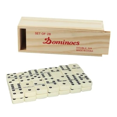 Image of Rosemary Wooden Box Domino Set Double 6 Dominoes Of 28 Game for Family Complete D6 Traditional Games