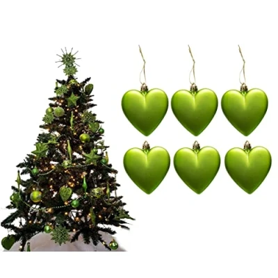 Image of 6pc Large Heart Xmas Baubles (Matte) Great Christmas Tree Decorations, (Lime)