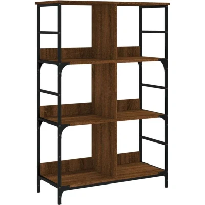 Image of vidaXL Bookshelf Brown Oak Engineered Wood Bookcase with Steel Frame Industrial Style Storage Rack 6 Compartments for Living Room, Office, Study Room
