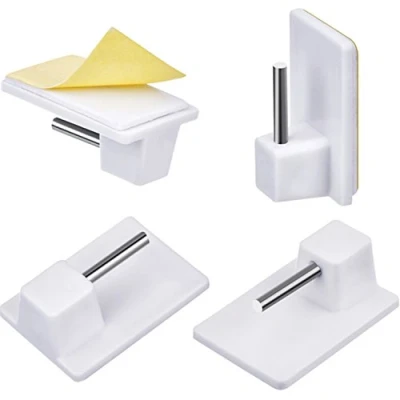 Image of 20 Packs Self Adhesive Hooks Window for Net Curtain Rods, White (Square Corners)