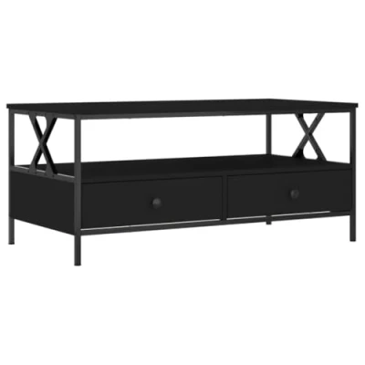 Image of vidaXL Modern Black Coffee Table Side Sofa Couch with Engineered Wood 2 Drawers, 1 Shelf Rectangular Shape for Living Room, Lounge, Office