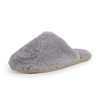 Image of Polar Womens Fluffy Slippers Bedroom with Anti Slip and Funny Quote on the Sole Memory Foam Warm House Indoors Soft Faux Fur Mule Slipper Sandals Grey AYC0933/UK6