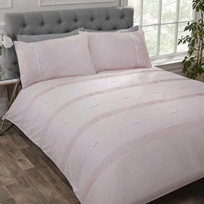 Image of Rapport Home Contemporary Single Quilt Cover Set with Elegant Blush Pink Ribbon and Bows Embroidery