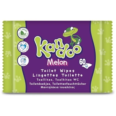 Image of Kandoo Melon Wet Wipes Flushable Made from 95% Water Fragrance Free Plastic Dermatologically Tested Moist Toilet Paper 100% Vegetable Cellulose Material 60