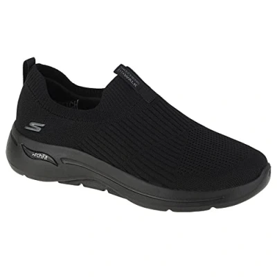 Image of Skechers Women&#039;s Go Walk Arch Fit Iconic Sneaker, Black/Black, 3.5 UK
