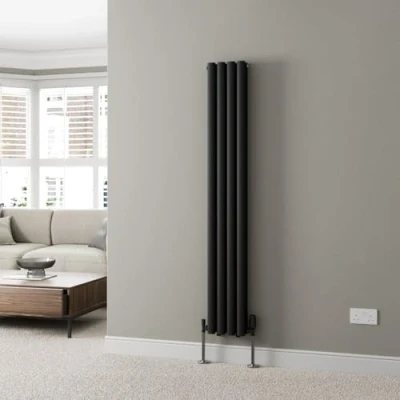 Image of DuraTherm® 1600 x 240mm Black Vertical Designer Radiator Double Column Oval Tube Modern Central Heating Panel Bathroom Radiators