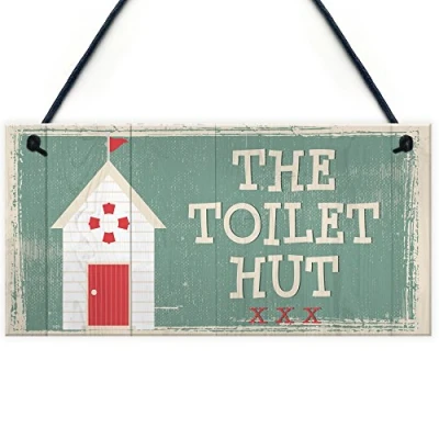 Image of RED OCEAN The Toilet Hut Shabby Chic Bathroom Wall Sign Vintage Seaside Plaque Beach Nautical Gifts