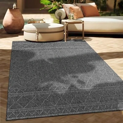 Image of Paco Home Outdoor Rug Kitchen Modern Boho Pattern, Size:80x250 cm, Colour:Anthracite 2
