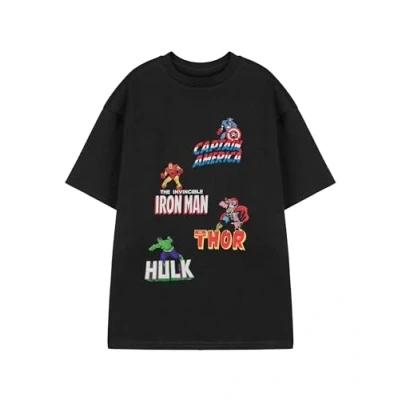 Image of Marvel Multi Character Mens Black Short Sleeved T Shirt Graphic Tee with Iron Man, Spider Hulk &amp; Captain America Superhero Comic Book Heroes Apparel Official Merchandise for Men