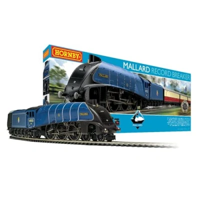 Image of Hornby Train Set R1282M Mallard Record Breaker Analogue OO Gauge Locomotives Model Railway Sets, Starter Electric Kits Steam Engine Building Kits, 1:76 Scale Gifts