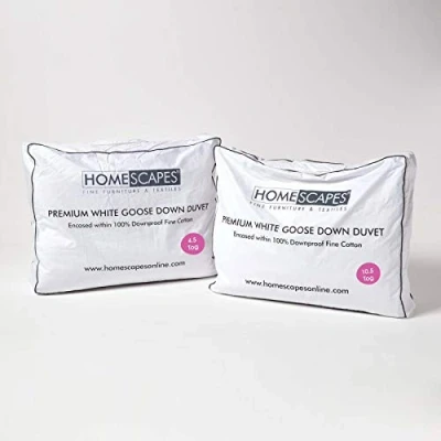 Image of HOMESCAPES Premium White Goose Down 15 Tog All Seasons Duvet, Super King
