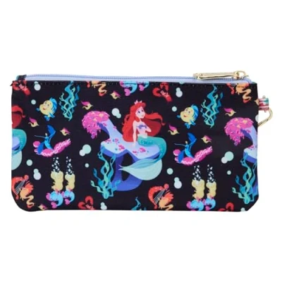 Image of Loungefly Disney The Little Mermaid 35th Anniversary Life Is Bubbles Nylon Wristlet Wallet Black/charcoal