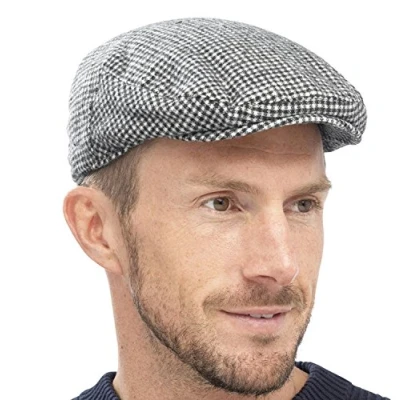 Image of Tom Franks Mens Traditional Flat Cap Black Check L/XL