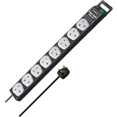 Image of Brennenstuhl Super Solid Line 8 way Extension Socket (Extension Lead with Safety Fuse Button, 2,5m cable, sockets in 90 arrangement) black/grey