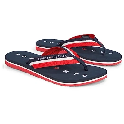 Image of Tommy Hilfiger Loves Beach Tbar sandals, Women&#039;s, Size: 6.5, Blue Textile