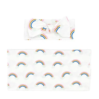 Image of SH RuiDu Newborn Receiving Blanket Headband Set Infant Baby Swaddle Sleeping Wrap with