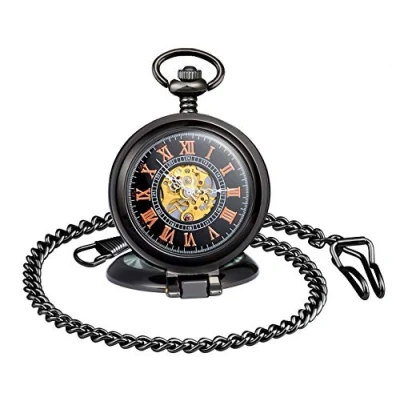 Image of MICGIGI Men/Women Mechanical Hand Wind Pocket Watch Right Angle Standing Fob Watches with Chain