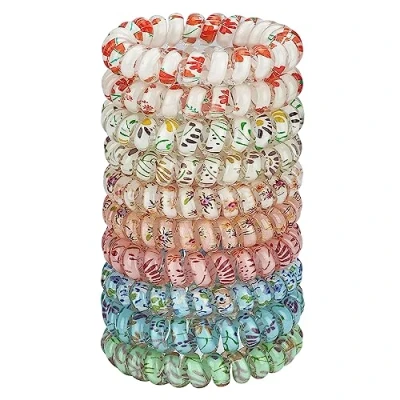 Image of JessLab Spiral Hair Ties, 10pcs Assorted Traceless Cute Plastic Coil Ponytail Holders, No Damage Accessory for Women and Girls, Floral