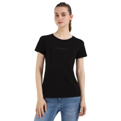 Image of Calvin Klein Jeans Institutional Graphic SLIM TEE Basic Tshirt, Women&#039;s, Size: Small, Black