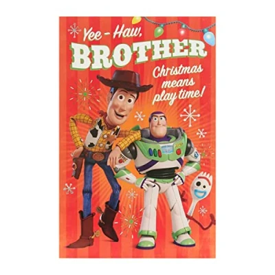 Image of Disney Toy Story Brother Christmas Card with Envelope Woody and Buzz Design