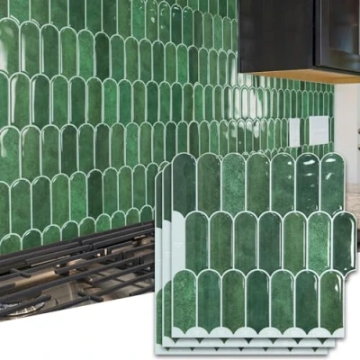 Image of Art3d 10 Sheet Peel and Stick Kitchen Backsplash Tile, Vinyl On Wall Tile Sticker for Bathroom Laundry Room Back Splashes, 12&quot;x12&quot; Green