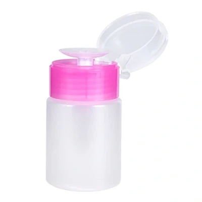 Image of 60 ML Pump Dispenser Bottle, Nail Polish Remover Cleanser Art Tool, 2 Colors Plastic Liquid Container with Flip Top Cap, Empty Travel Containers for Cosmetic Lotion Face Toner(Pink)