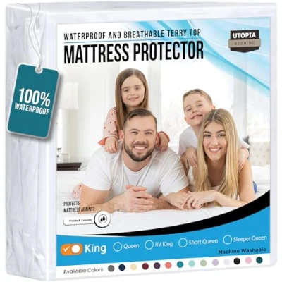 Image of Utopia Bedding Premium Waterproof Terry Mattress Protector King 200 GSM, Cover, Breathable, Fitted Style with Stretchable Pockets