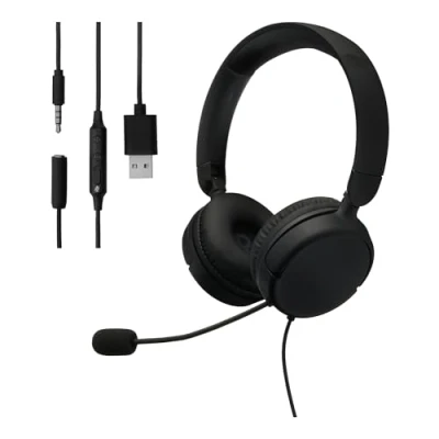 Image of Amazon Basics Wired Computer Headset with Microphone, Foldable, One Size, Black