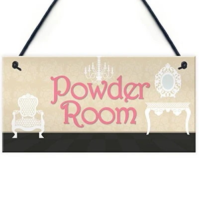 Image of RED OCEAN Powder Room Vintage Shabby French Chic Bathroom Hanging Plaque Friend Gift Sign