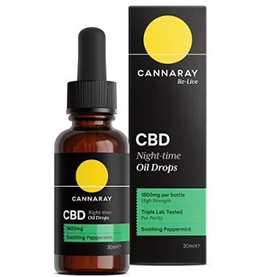 Image of Cannaray CBD Oil Drops for Night Time, 1800mg, Soothing Peppermint Strong High Strength 6% with Added Hemp Vegan, THC Free &amp; GMO (30ml)