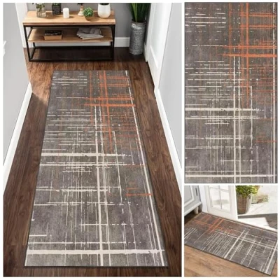 Image of GmyoieqI Hallway Runner 40 x 200 cm, Non Slip Carpet Runners for Hallway, Long Hall Runner, Washable Floor Low Pile Shedding Area Rug Entryway Kitchen