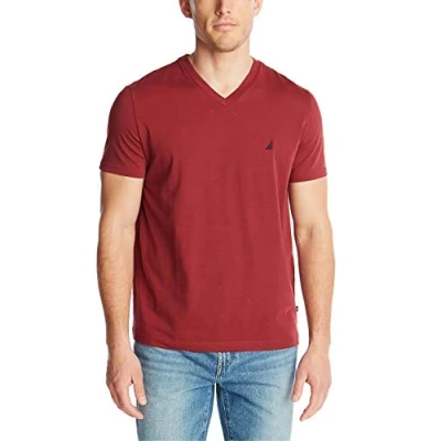 Image of Nautica Men&#039;s Short Sleeve Solid Slim Fit V Neck T Shirt, Barolo, XXL