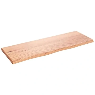 Image of vidaXL Bathroom Countertop: Solid Treated Oak Wood for Multiple Uses Handmade with Live Edge Light Brown, 80cm x 30cm 2cm (Length Width Thickness)