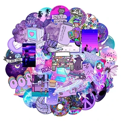 Image of MARSFORCE Cute Vsco Purple Stickers, Gift for Kids Teen Adult, Lovely Waterproof Vinyl Decals Laptop Water Bottles Skateboard Bike Car Helmet Travel Luggage Guitar Toy Phones DIY Party [50 PCS]