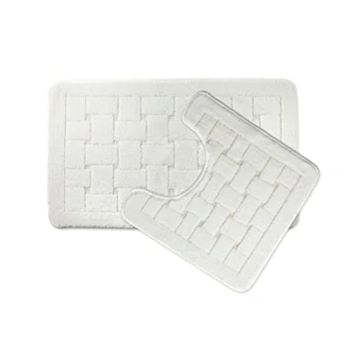 Image of Emma Barclay Orkney Crosshatch 2 Pc Bath Set in White Mat 45x75cm/ Pedestal 45x45cm