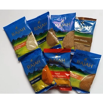 Image of Curry Spice Kit Rajah Garam Masala,Garlic &amp; Corriander,Hot Spicy Seasoning,Cumin Powder,Chilli Powder,Turmeric Powder,Corriander Powder