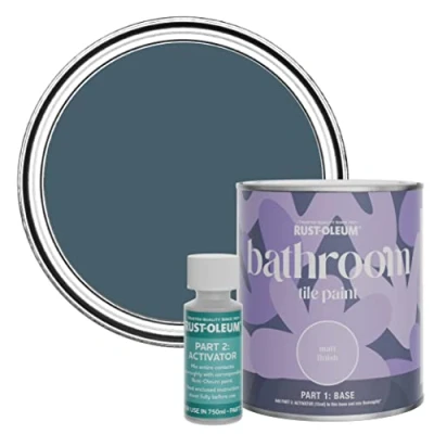 Image of Rust Oleum Blue Water Resistant Bathroom Tile Paint in Matt Finish Blueprint 750ml