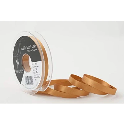 Image of Berisfords Double FACE Poly Satin Ribbon, Old Gold, 10 mm