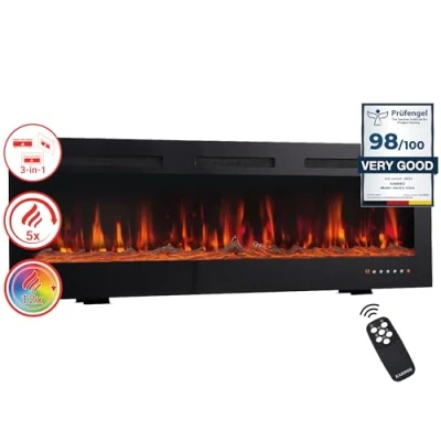Image of KAMINIO Electric Fireplace MARLON 3 in 1 with Heater, 3D Flame Effect, 12 Colors, Remote Control (36 inch)